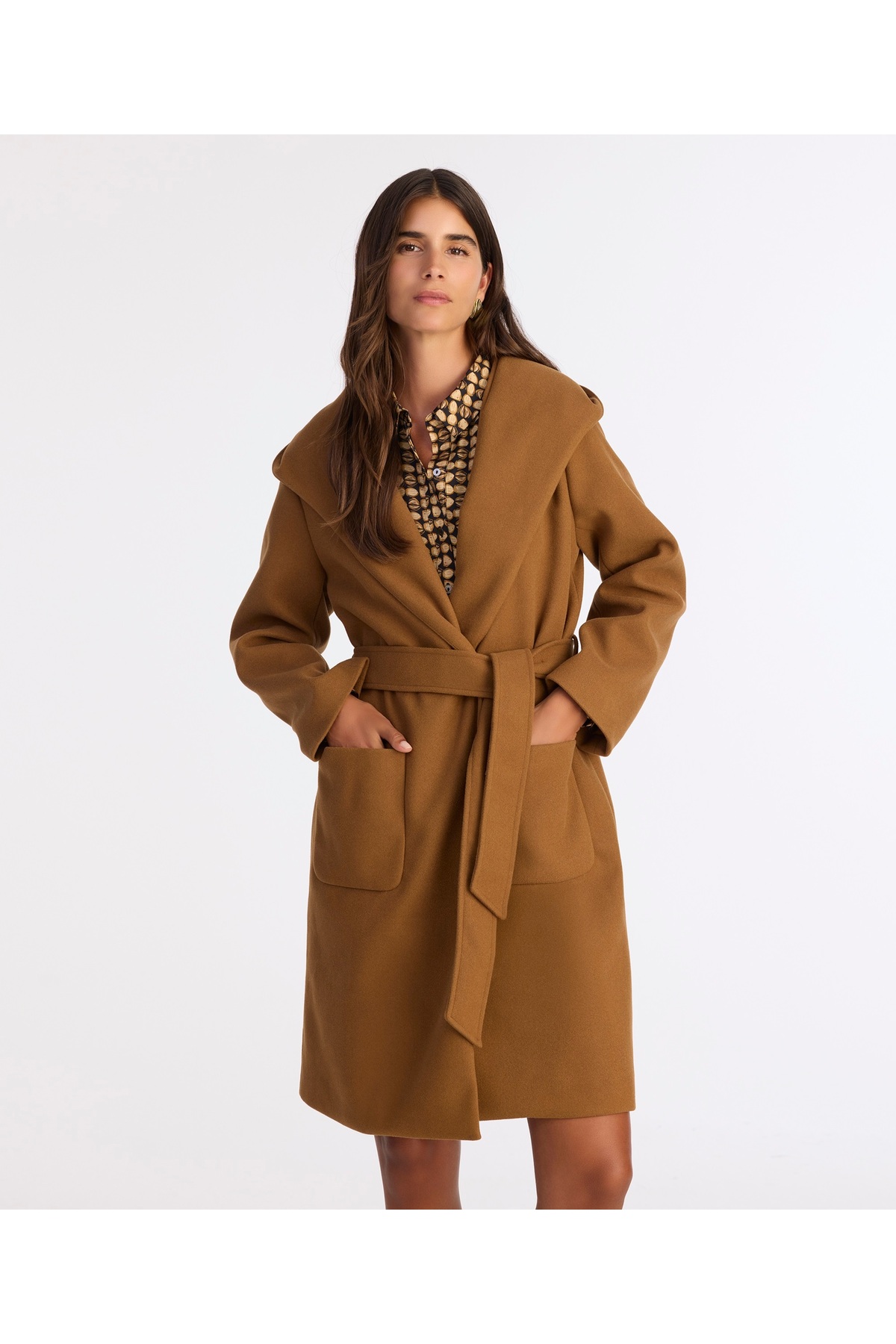 Yargıcı  Kapüşonlu Ve Kemerli Uzun Palto - Görsel 3