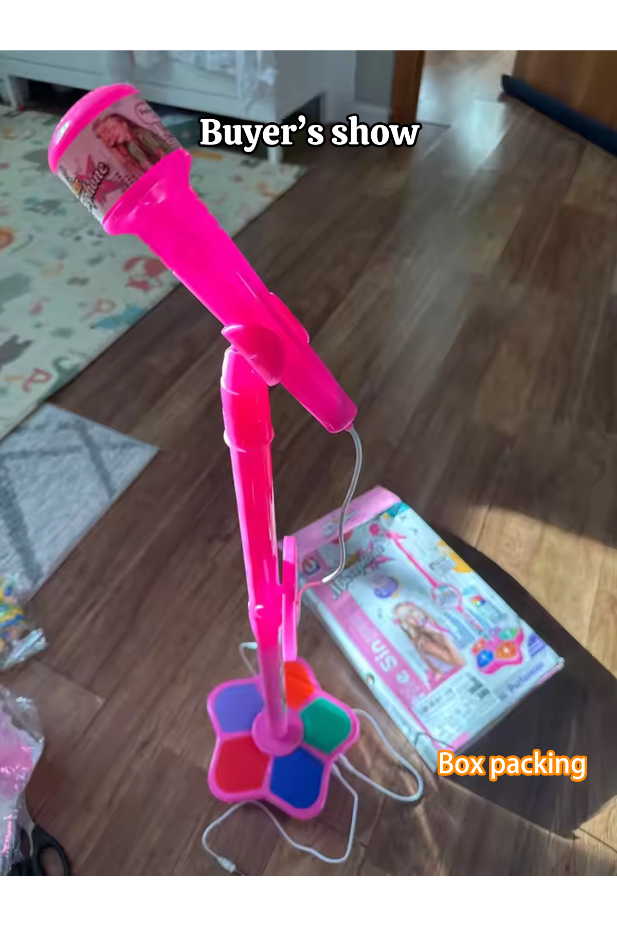 بازی میکروفون استند صورتی بچگانه، کارائوکه الکترونیکی قابل حمل کودکان، میکروفون کارائوکه مهمانی بادوام