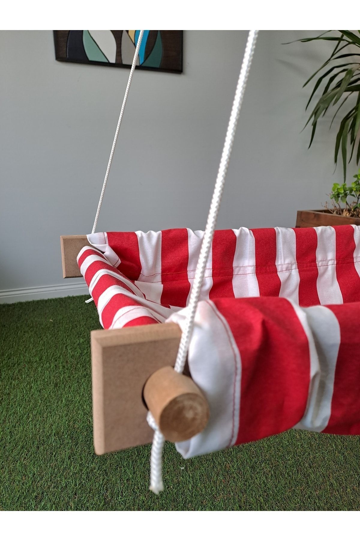 Svava Çizgili Ahşap Yaylı Zıpzıp Hamak Beşik Hoppala Tavana Asılan Hamak Salıncak Bebek Yatağı fotoğrafı 3 (önizleme)