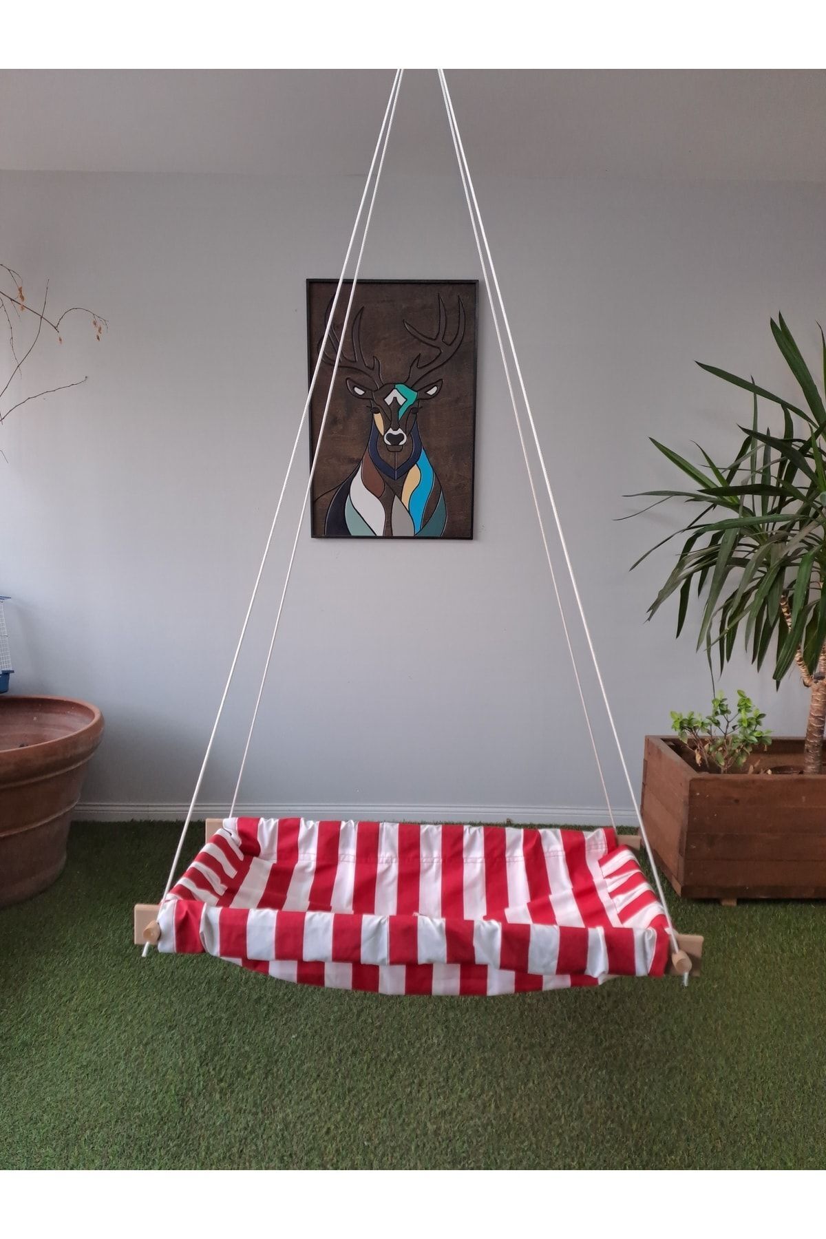 Svava Çizgili Ahşap Yaylı Zıpzıp Hamak Beşik Hoppala Tavana Asılan Hamak Salıncak Bebek Yatağı fotoğrafı 2 (önizleme)