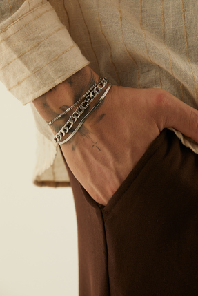 Fjellor Valier Gümüş Renk Erkek Paslanmaz Çelik 3’lü Bileklik Seti – İnce Yas...