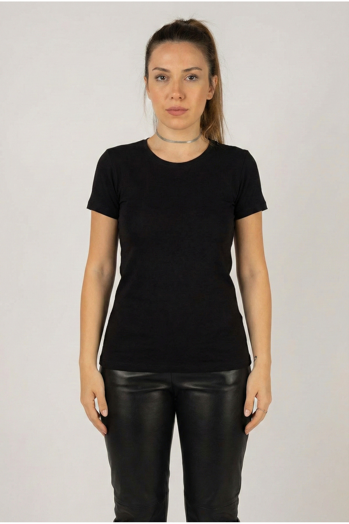 WOMEN'S LYCRA BASİC SHORT SLEEVE ROUND CREW NECK COMBED COTTON BODYSUIT