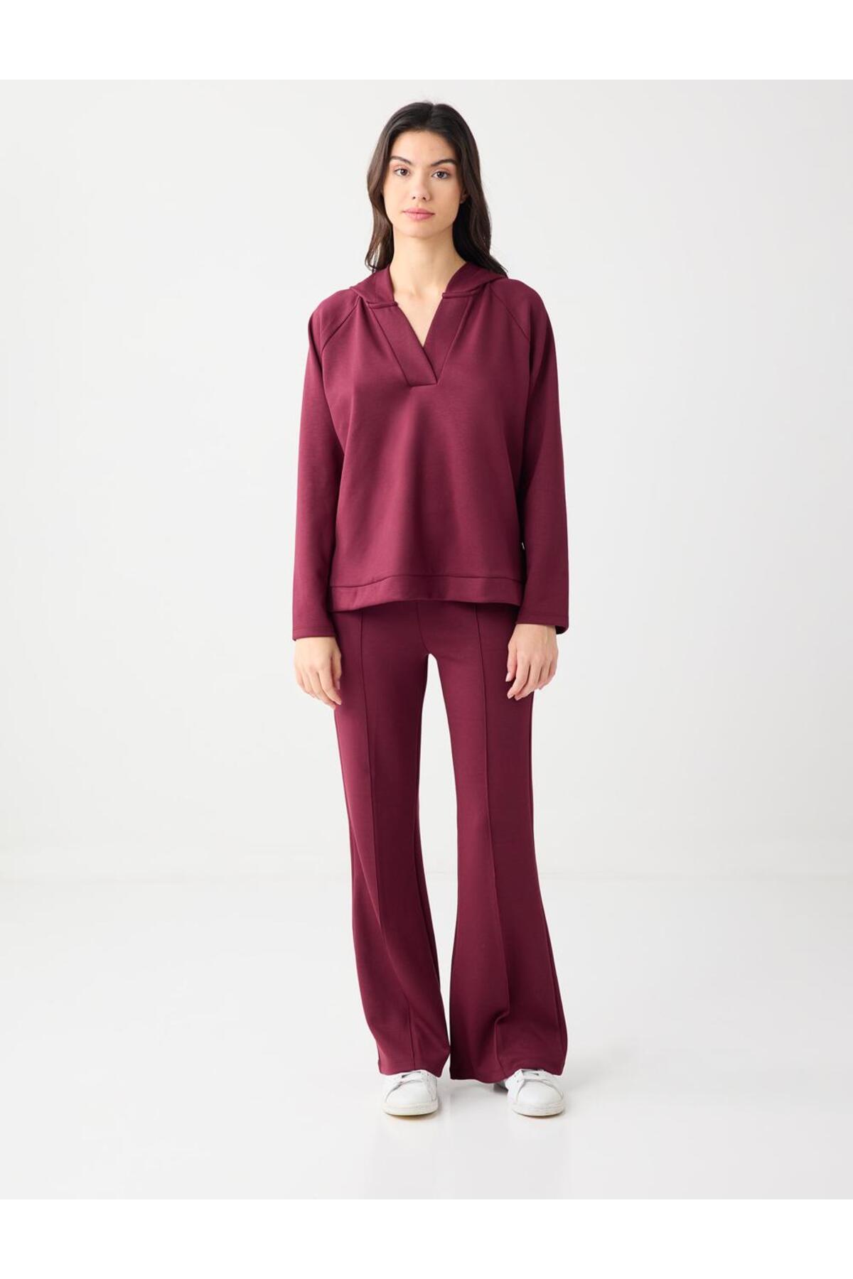 Jimmy Key  Bordo Uzun Kollu Kapüşonlu Örme Sweatshirt - Görsel 2
