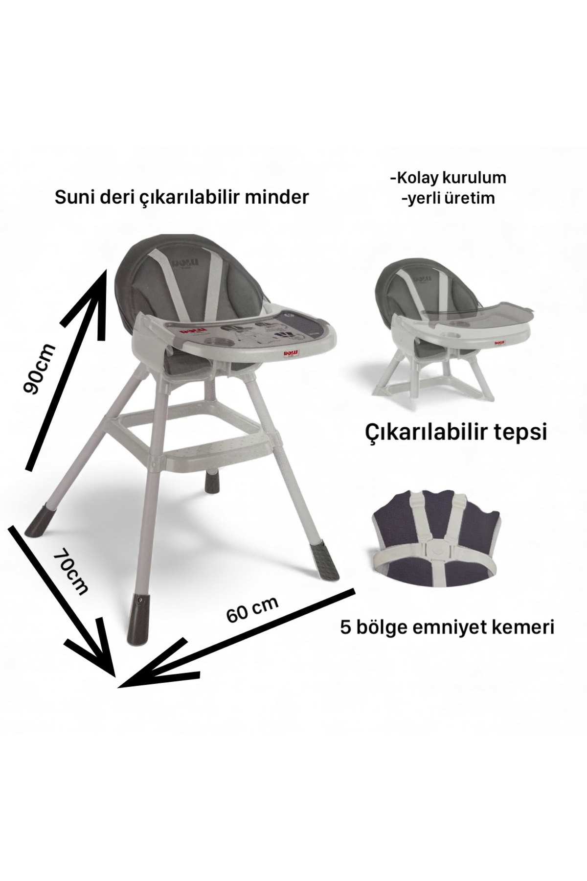 Dolu Nuve Premium mama sandalyesi soft oturma minderli 2025 fotoğrafı 2 (önizleme)