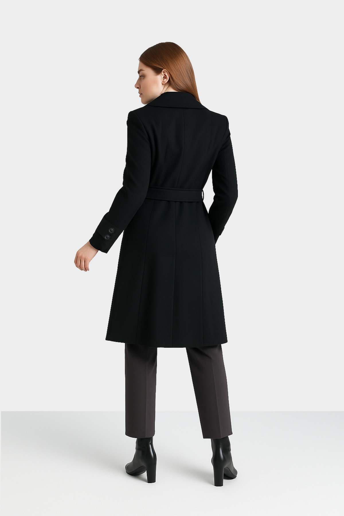 Soydan Güner  Kadın Kruvaze Kuşaklı Kulplu Kesim Kaban Siyah 6610 - Görsel 7