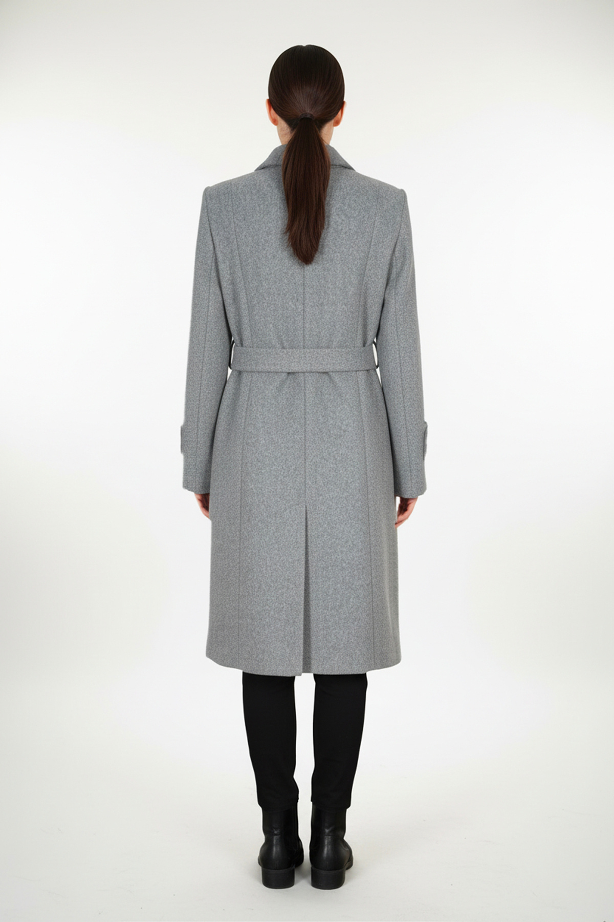 Soydan Güner  Kruvaze Kuşaklı Kulplu Kesim Kaban Koyu Gri 6610 - Görsel 5