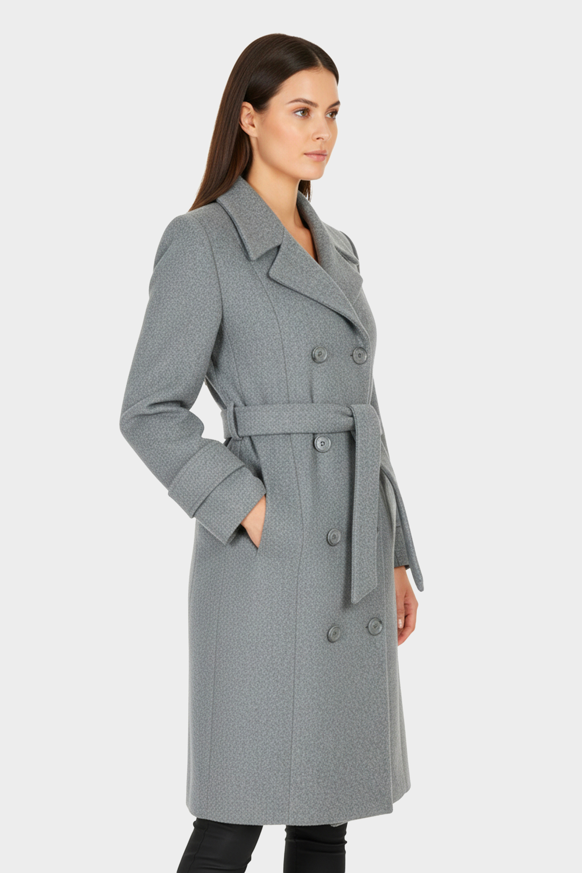 Soydan Güner  Kruvaze Kuşaklı Kulplu Kesim Kaban Koyu Gri 6610 - Görsel 2