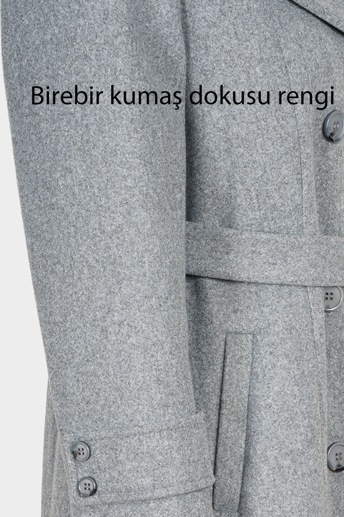 Soydan Güner  Kruvaze Kuşaklı Kulplu Kesim Kaban Koyu Gri 6610 - Görsel 6