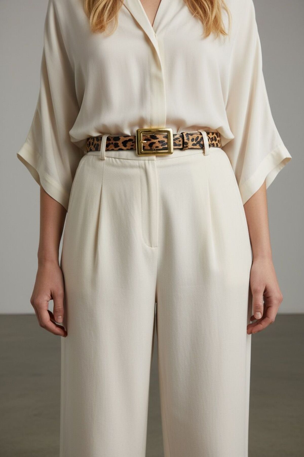 Women 'S leopard detail gold buckle belt