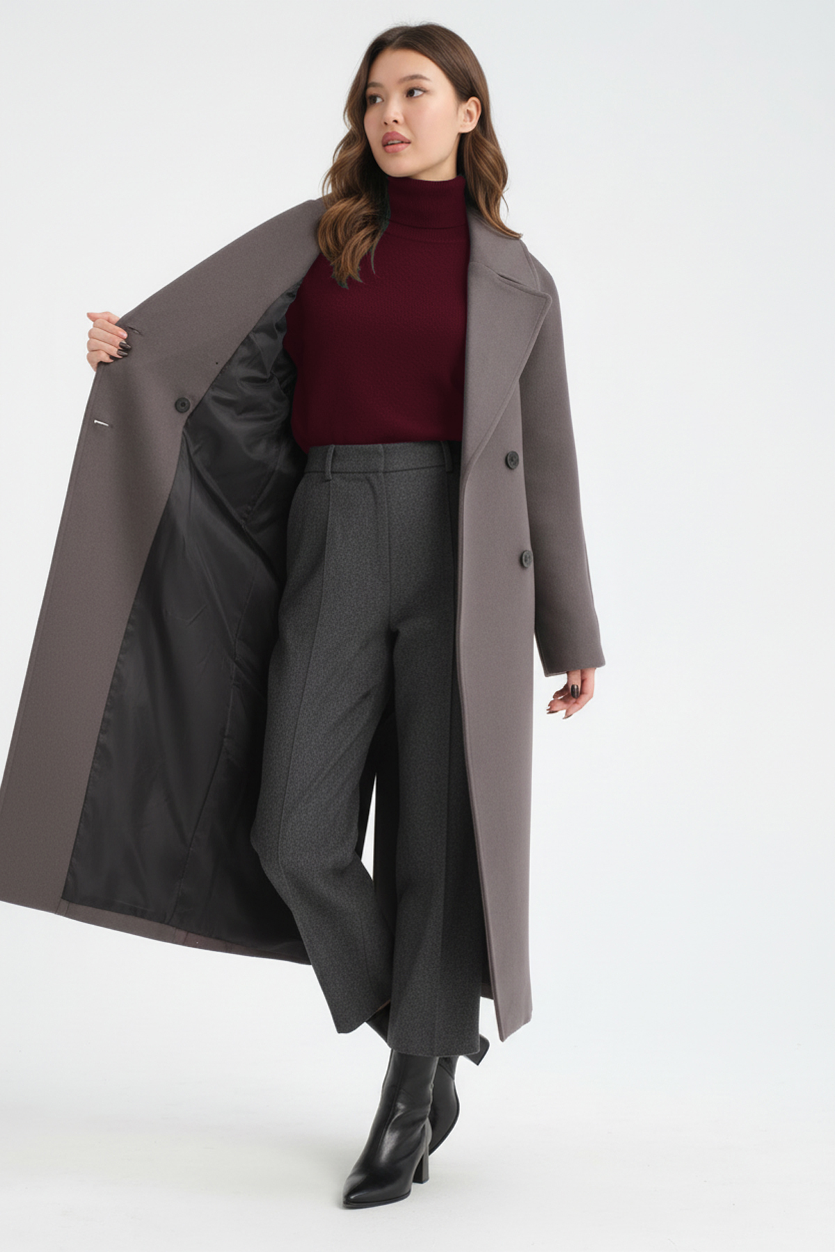 Soydan Güner  Kadın Yünlü Kruvaze Reglan Ara Boy (120 CM) (1 BEDEN BÜYÜK)Kaban Toprak 1280 - Görsel 7