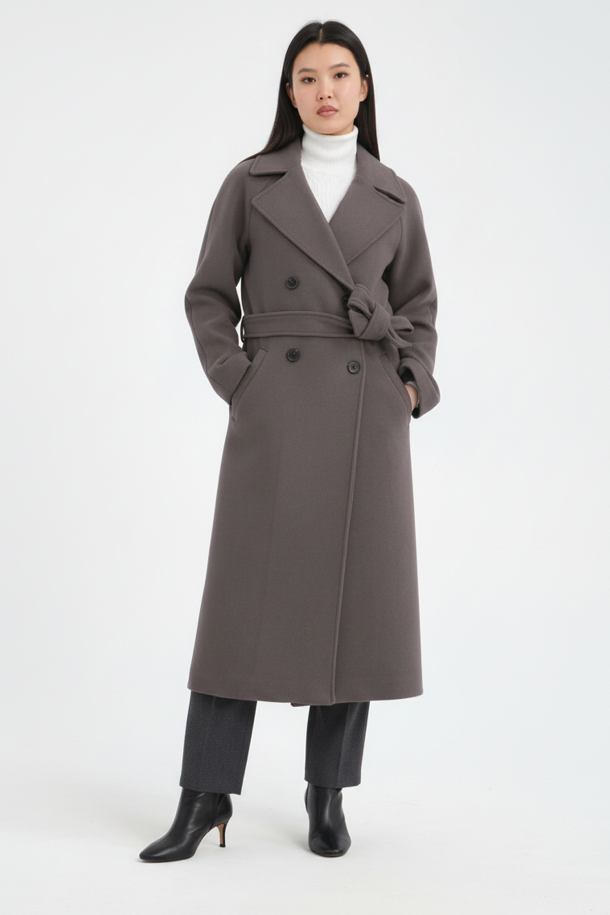 Soydan Güner  Kadın Yünlü Kruvaze Reglan Ara Boy (120 CM) (1 BEDEN BÜYÜK)Kaban Toprak 1280 - Görsel 3