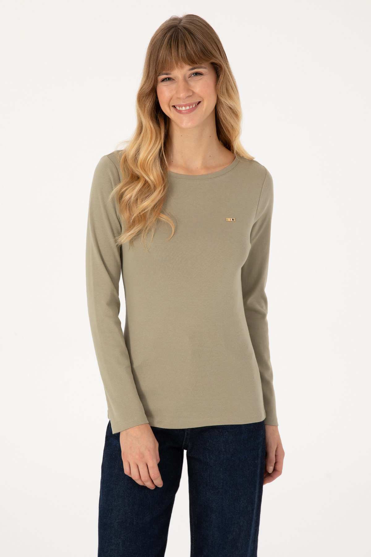 U.S. Polo Assn.  Kadın Açık Haki Slim Bisiklet Yaka Basic Sweatshırt 50315419-VR183