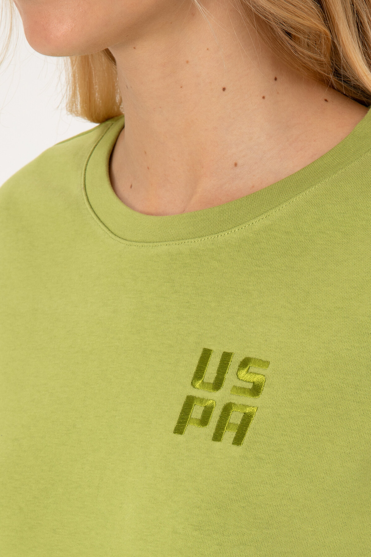 U.S. Polo Assn.  Kadın Fıstık Yeşili Bisiklet Yaka Basic Sweatshırt 50313565-VR087 - Görsel 7