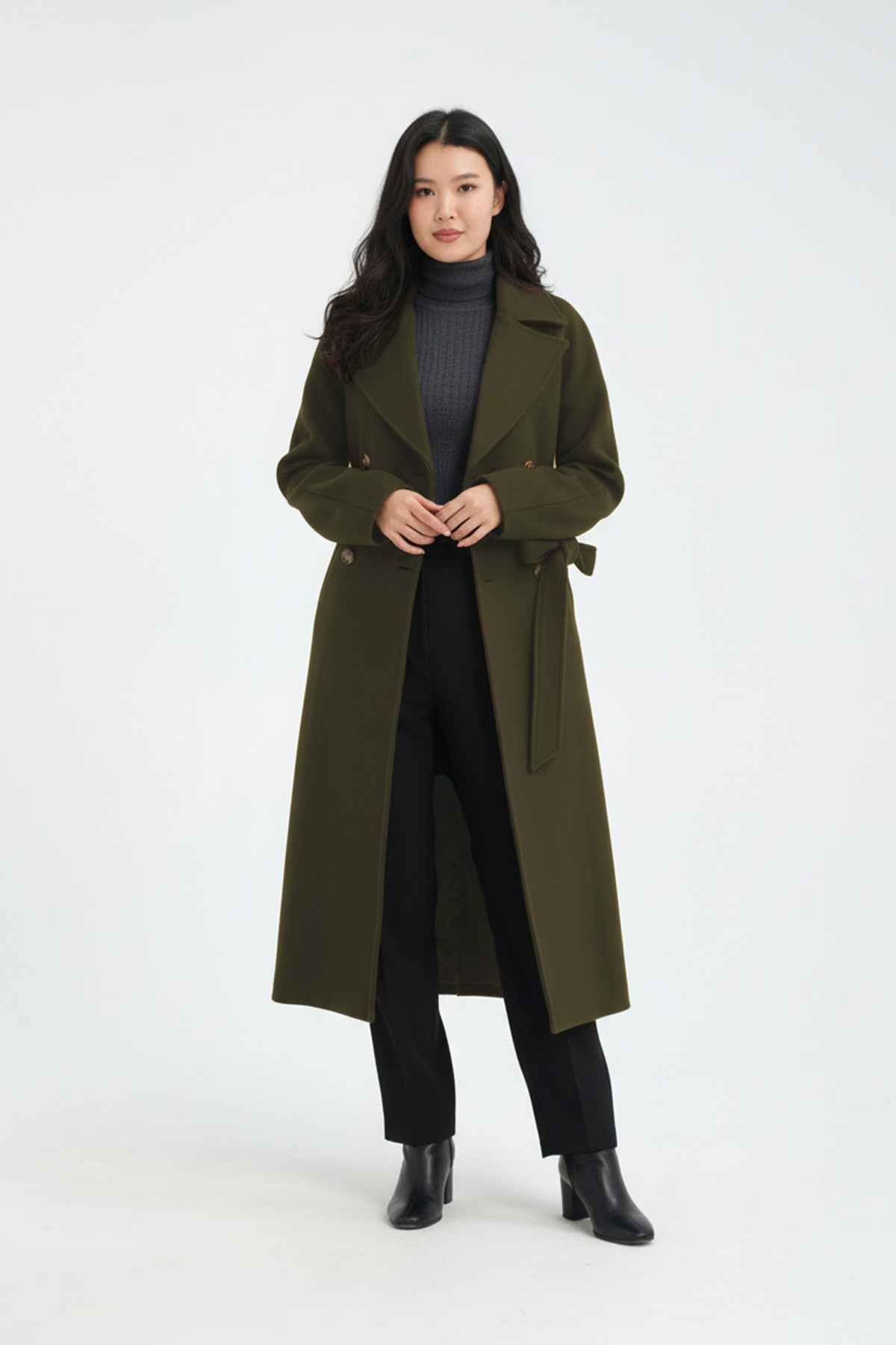 Soydan Güner  Kadın Yünlü Kruvaze Reglan Ara Boy (120 CM)(1 BEDEN BÜYÜK) Kaban Haki 1280 - Görsel 6