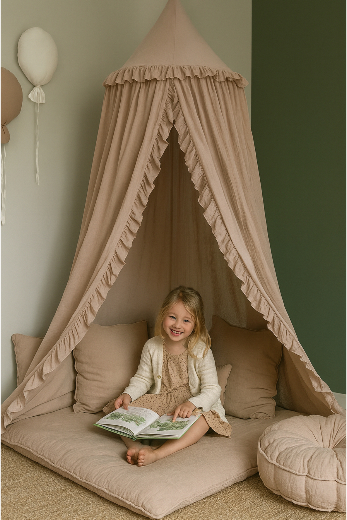 Hubb Müslin fırfırlı Cibinlik, beşik Cibinlik ,yatak Cibinlik, okuma köşesi oyun çadırı fotoğrafı 3 (önizleme)