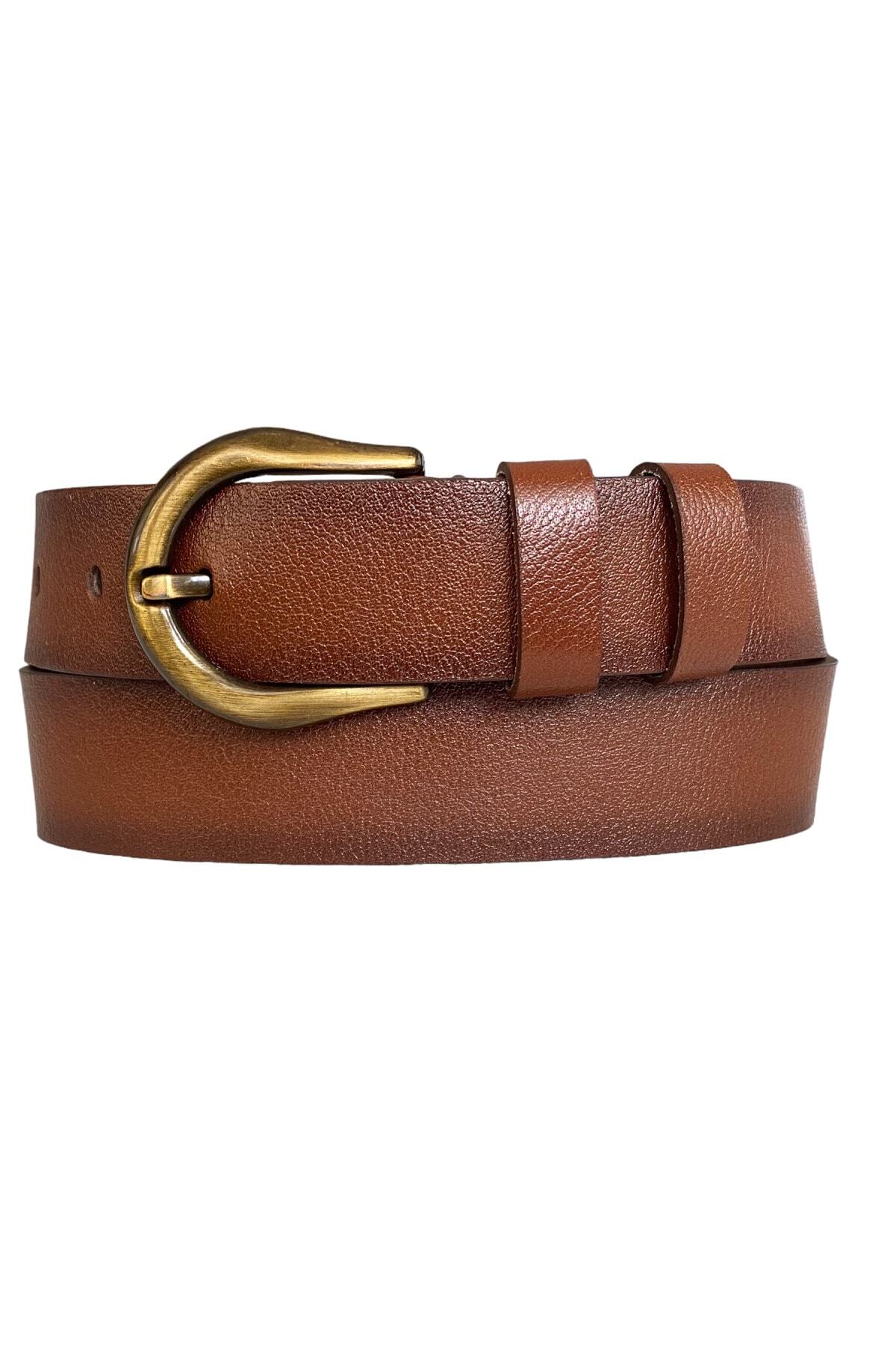 100% Genuine Leather, Legendary Gold Brushed Buckle, Brown Women's Denim Belt 4 Cm= 70-brushed gold