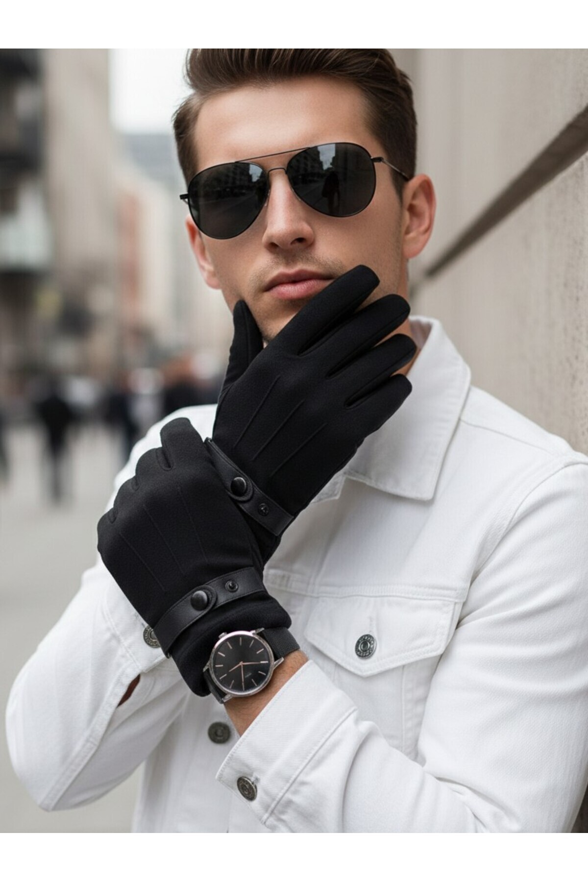 Algitsin O L A Erkek Eldiven+Esnek+Nubuk+Dokunmatik uyumlu+Süvet+Soğuğa dirençli -İçi kürklü