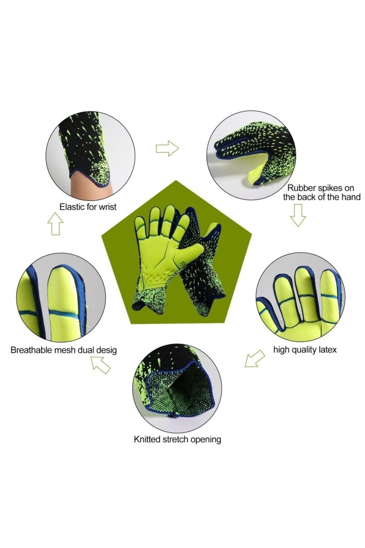 قفازات حارس مرمى كرة القدم للشباب قابلة للتهوية وق...