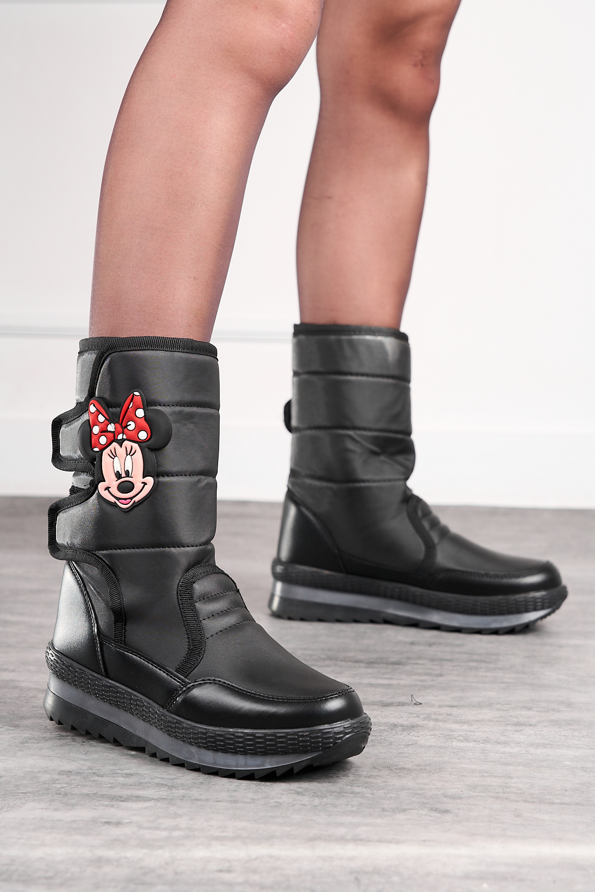 Nstil Günlük Unisex Yetişkin Çocuk Siyah Kar Botu Içi Kürklü Cırt Cırtlı Kaymaz Taban Ayakkabı 802