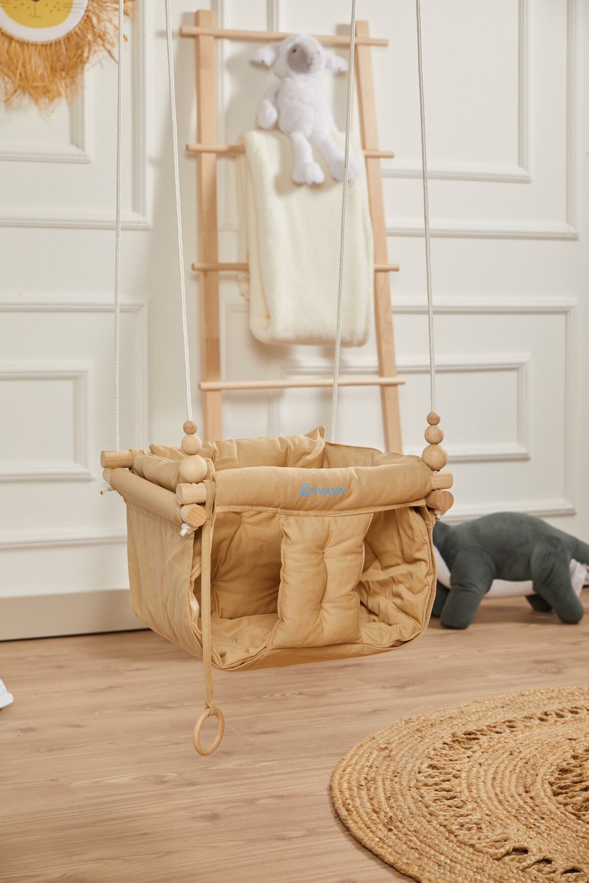 Svava Konfor Ahşap Bebek Salıncak, Tavana Asılan Çocuk Salıncağı (KREM) fotoğrafı 5 (önizleme)