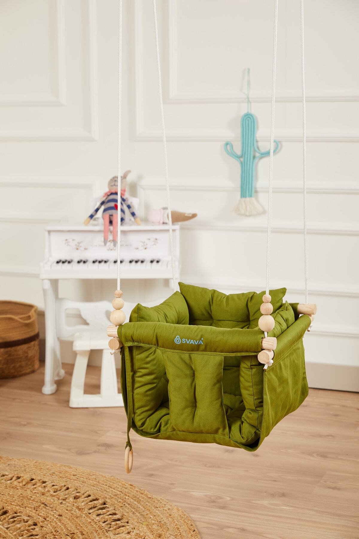 Svava Konfor Ahşap Bebek Salıncak, Tavana Asılan Çocuk Salıncağı (YEŞİL) fotoğrafı 3 (önizleme)
