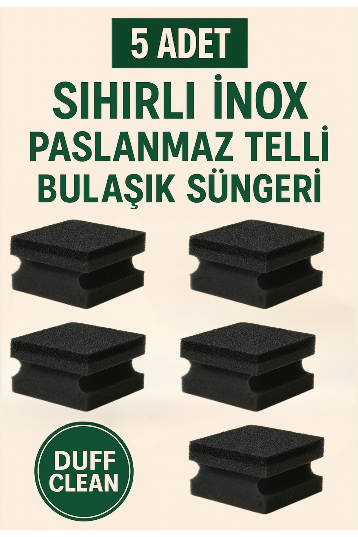 DUFF CLEAN Siyah Bulaşık Süngeri 5'lı