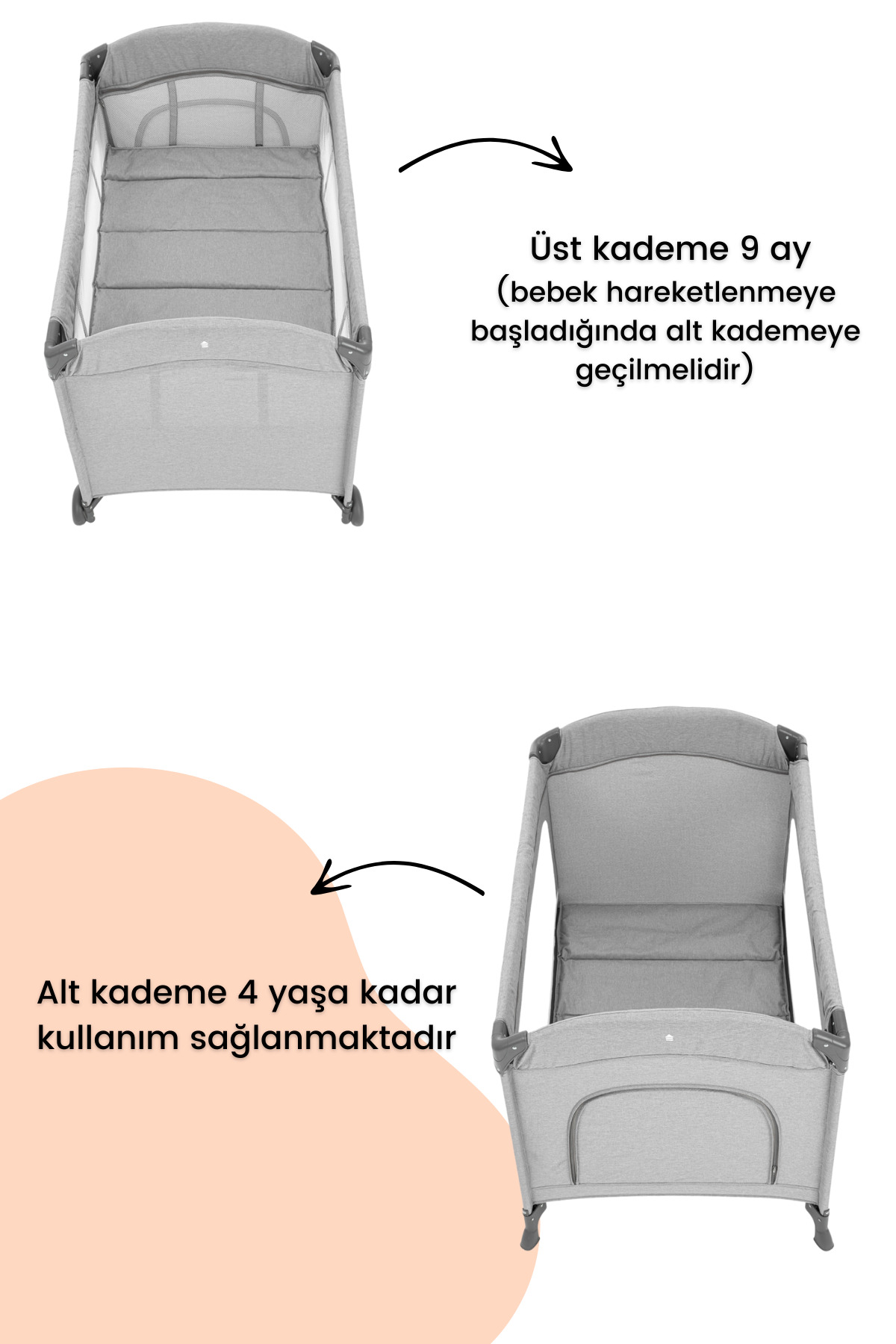 Gulz Omega Anne Yanı Sallanır Cibinlikli Park Yatak Oyun Parkı Bebek Beşik 70x110 cm fotoğrafı 4 (önizleme)