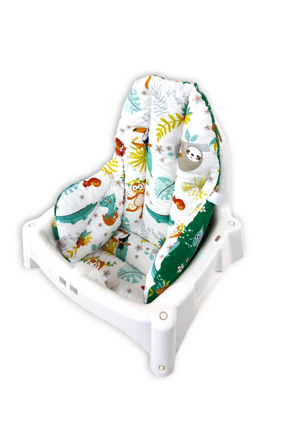Bebek Özel %100 Pamuklu Bebek Çocuk Mama Sandalyesi Minderi Yeşil Orman Desenli Yıldızlı Antilop fotoğrafı 4 (önizleme)