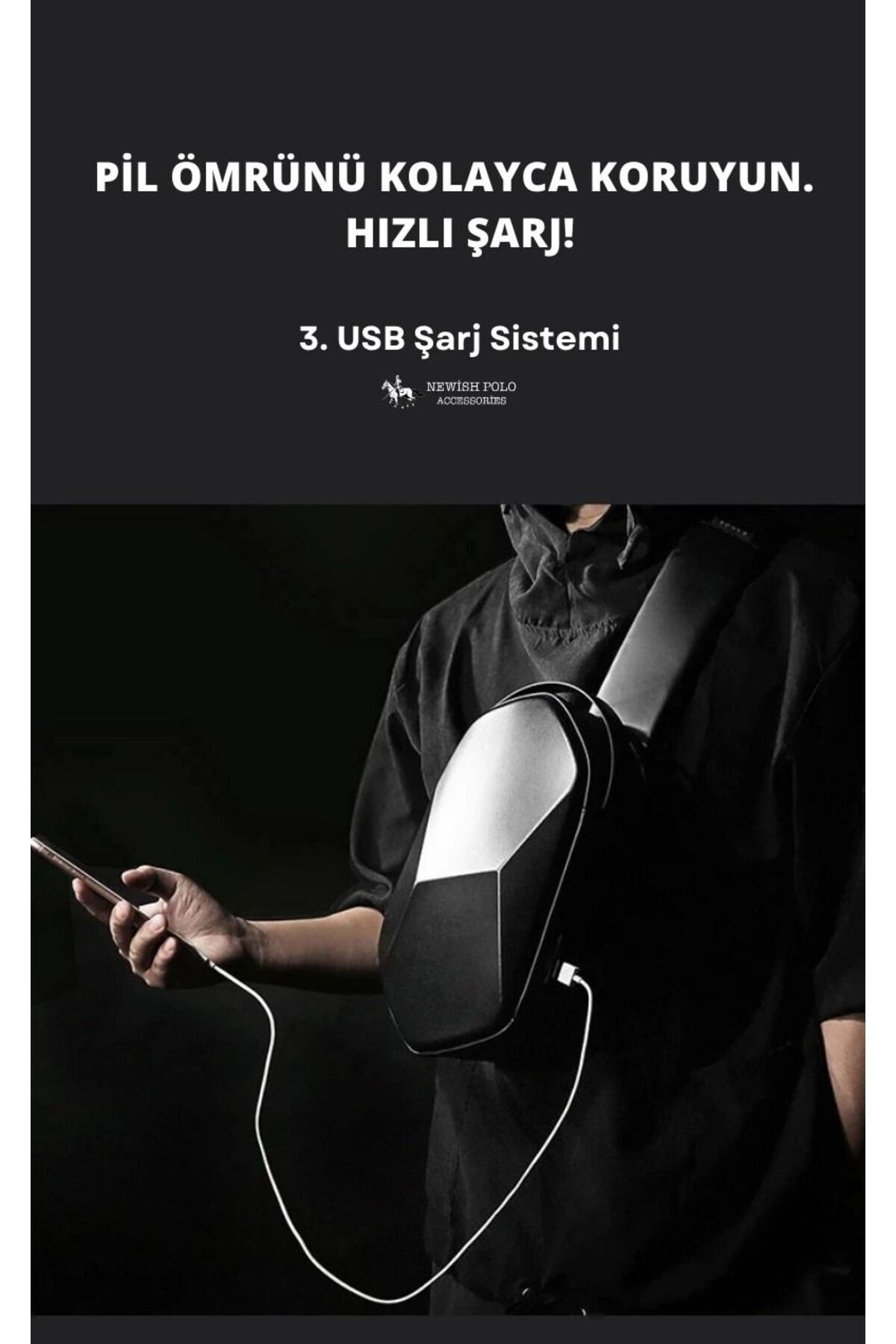 Newish  Erkek Vegan Deri Çapraz Askılı Omuz Ve Bel Çantası - Siyah - Görsel 4