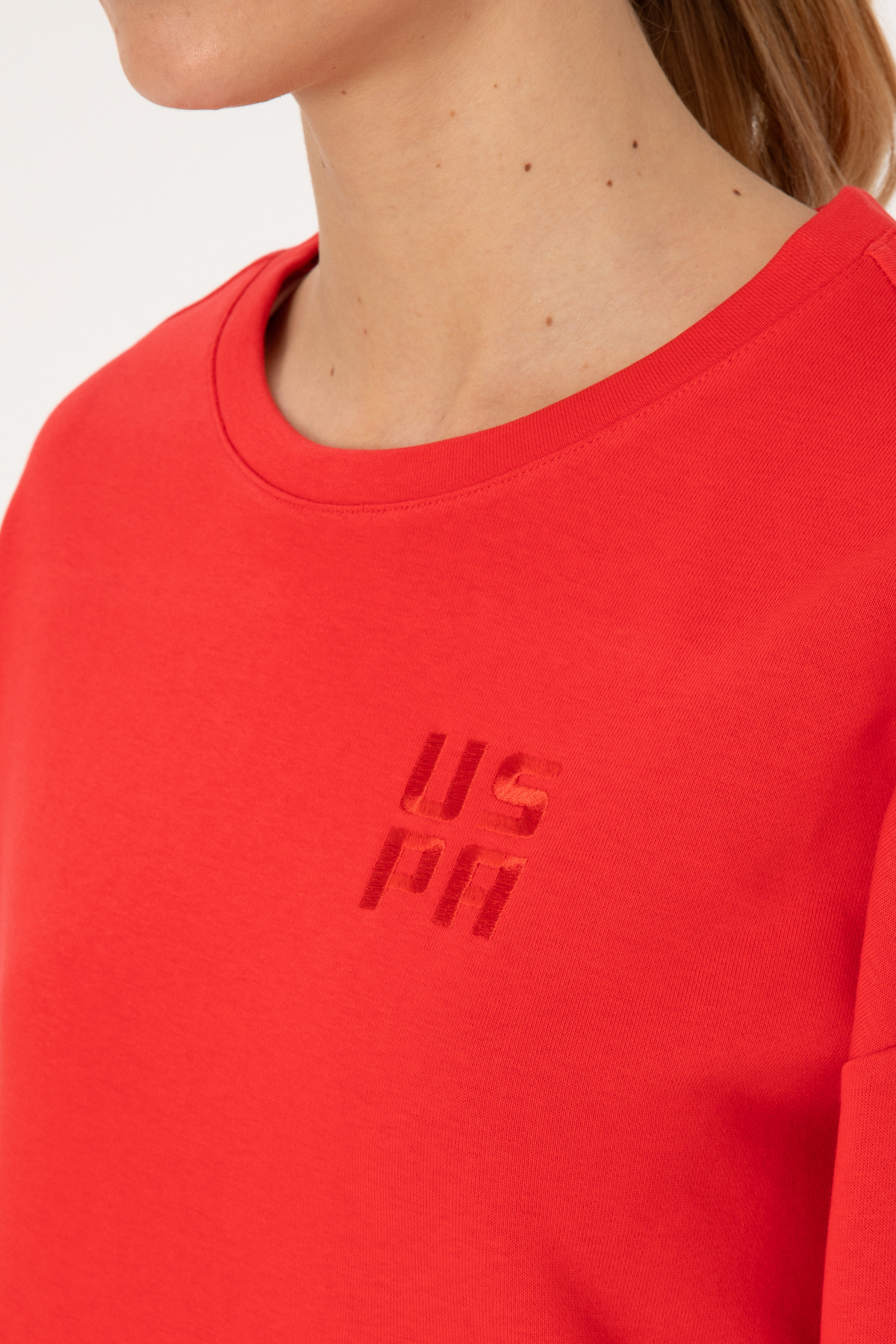 U.S. Polo Assn.  Kadın Kırmızı Bisiklet Yaka Basic Sweatshırt 50313565-VR030 - Görsel 7