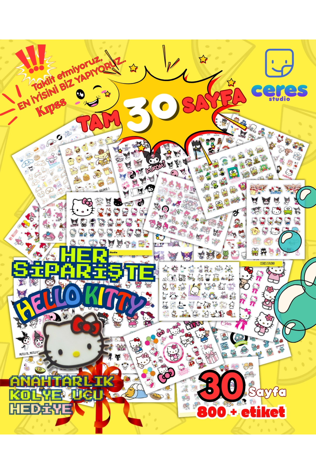 Ceres Studio Mega Sanrio Sticker Set Hello Kitty Kuromi 30 Sayfa