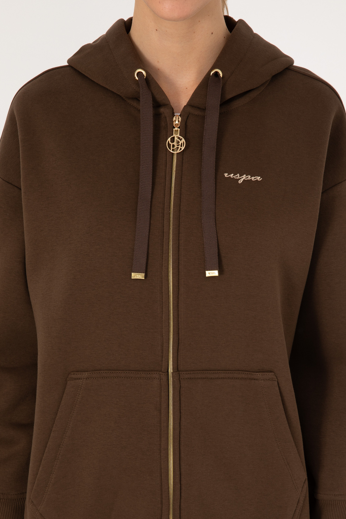 U.S. Polo Assn.  Kadın Kahverengi Şardonlu Kapüşonlu Sweatshırt 50314130-VR029 - Görsel 6