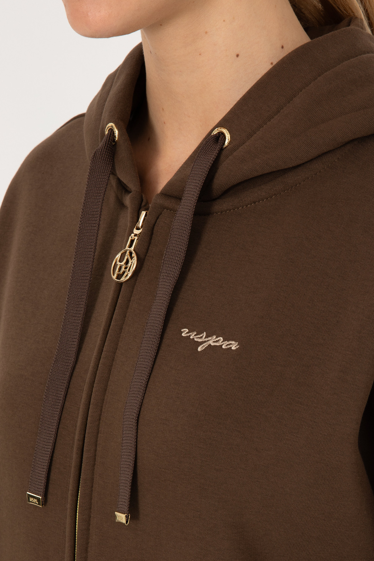 U.S. Polo Assn.  Kadın Kahverengi Şardonlu Kapüşonlu Sweatshırt 50314130-VR029 - Görsel 7