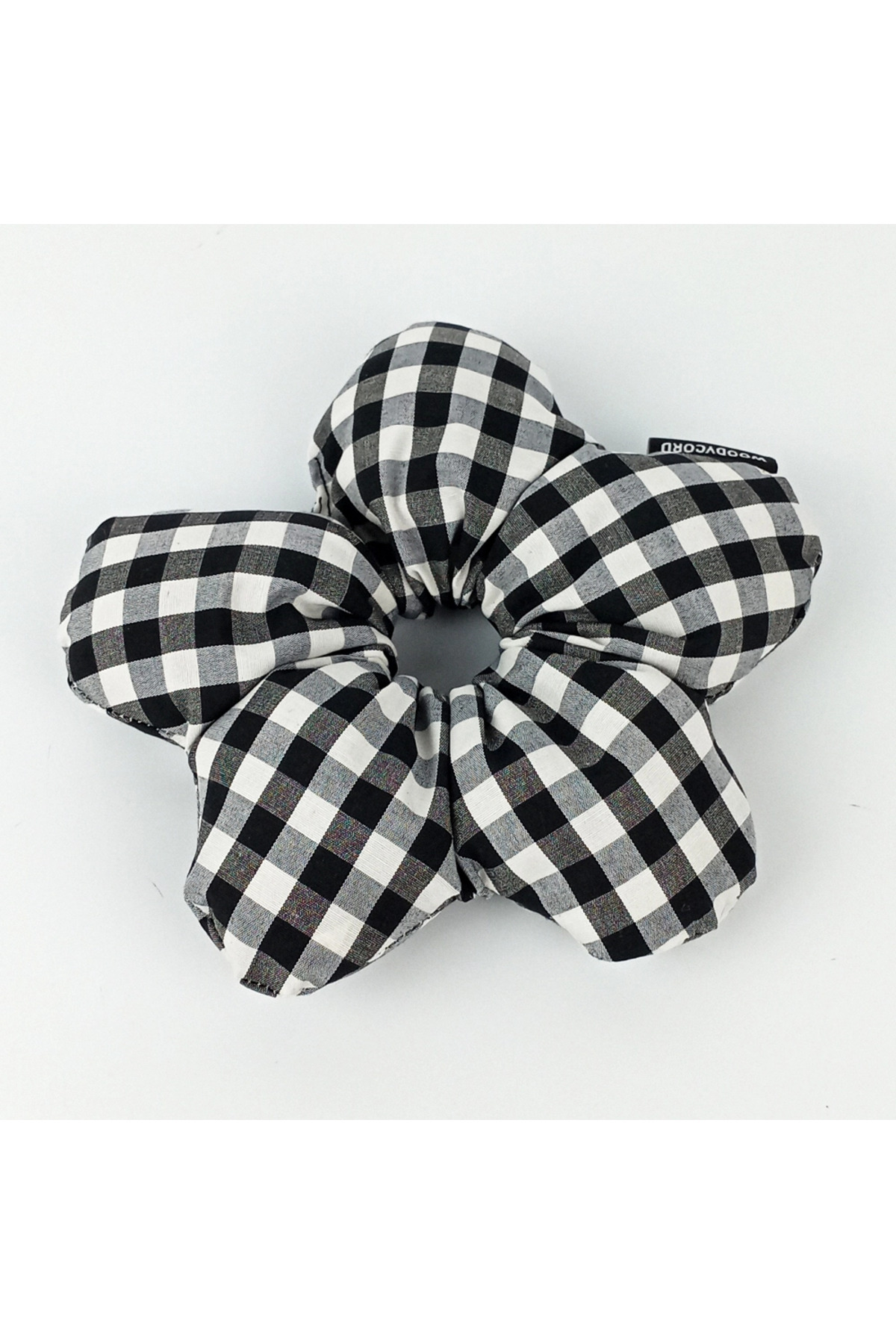 woodycord El Yapımı Pötikare Desenli Scrunchies Toka - Siyah Beyaz görsel 6
