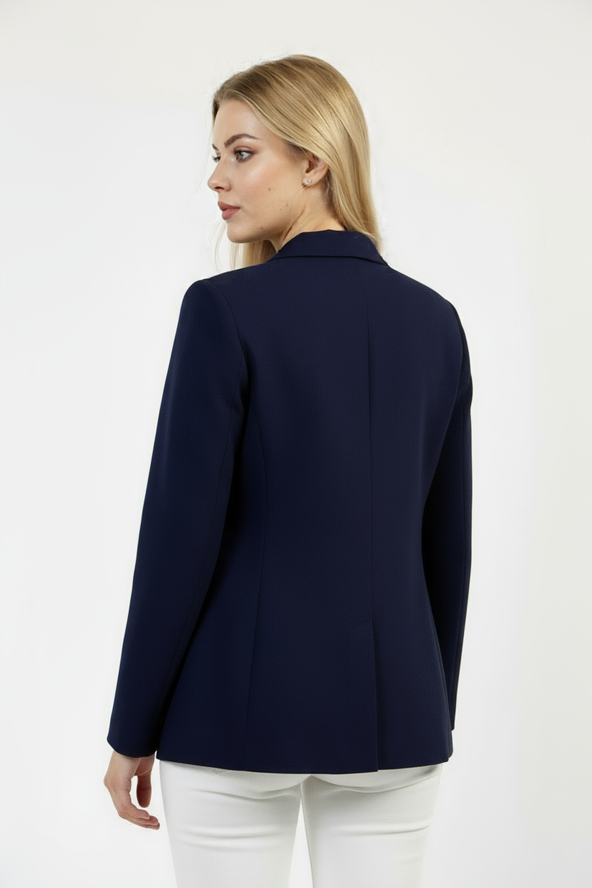 Volanlı  Lacivert Tek Düğme Ceket - Görsel 4
