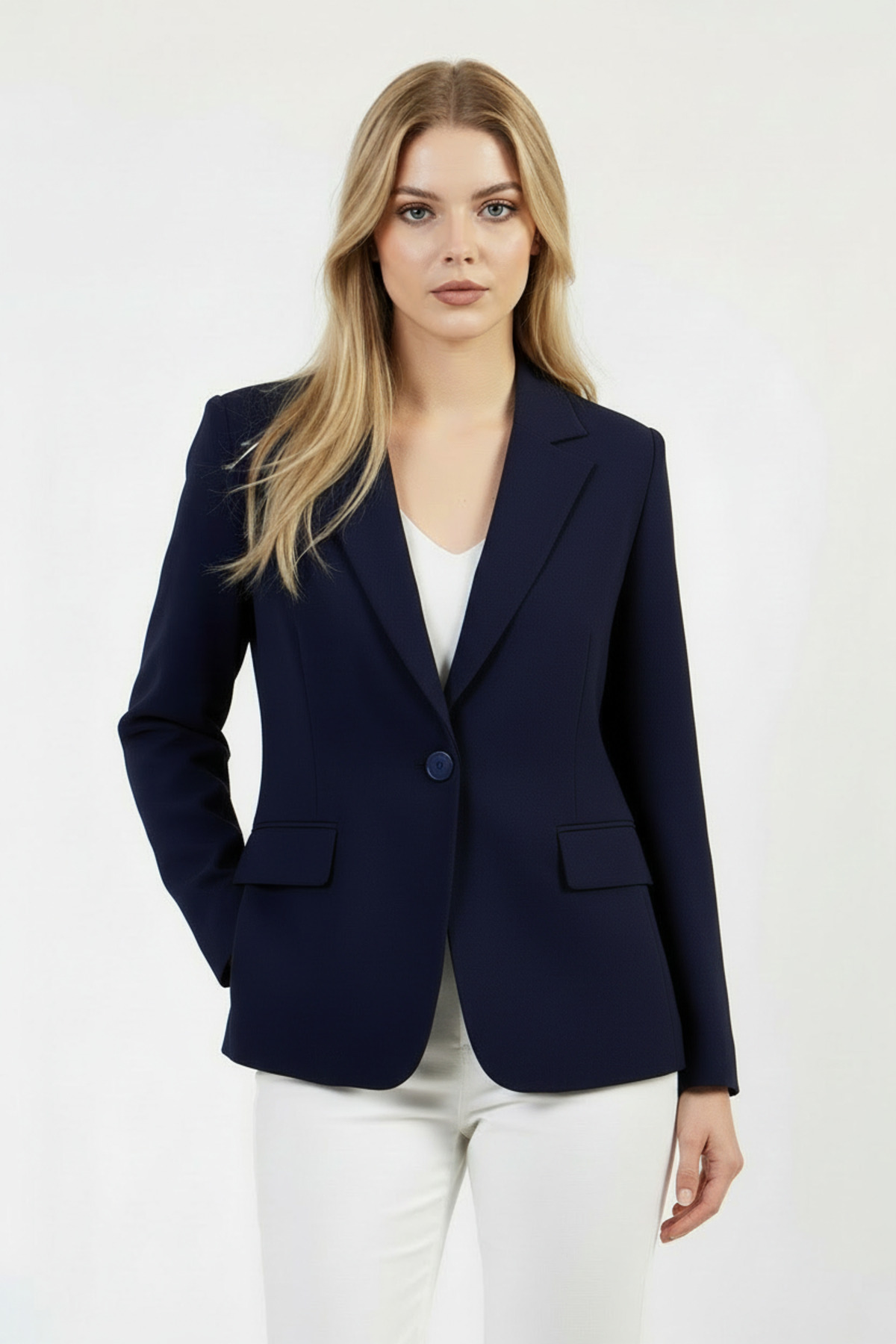 Volanlı  Lacivert Tek Düğme Ceket - Görsel 2
