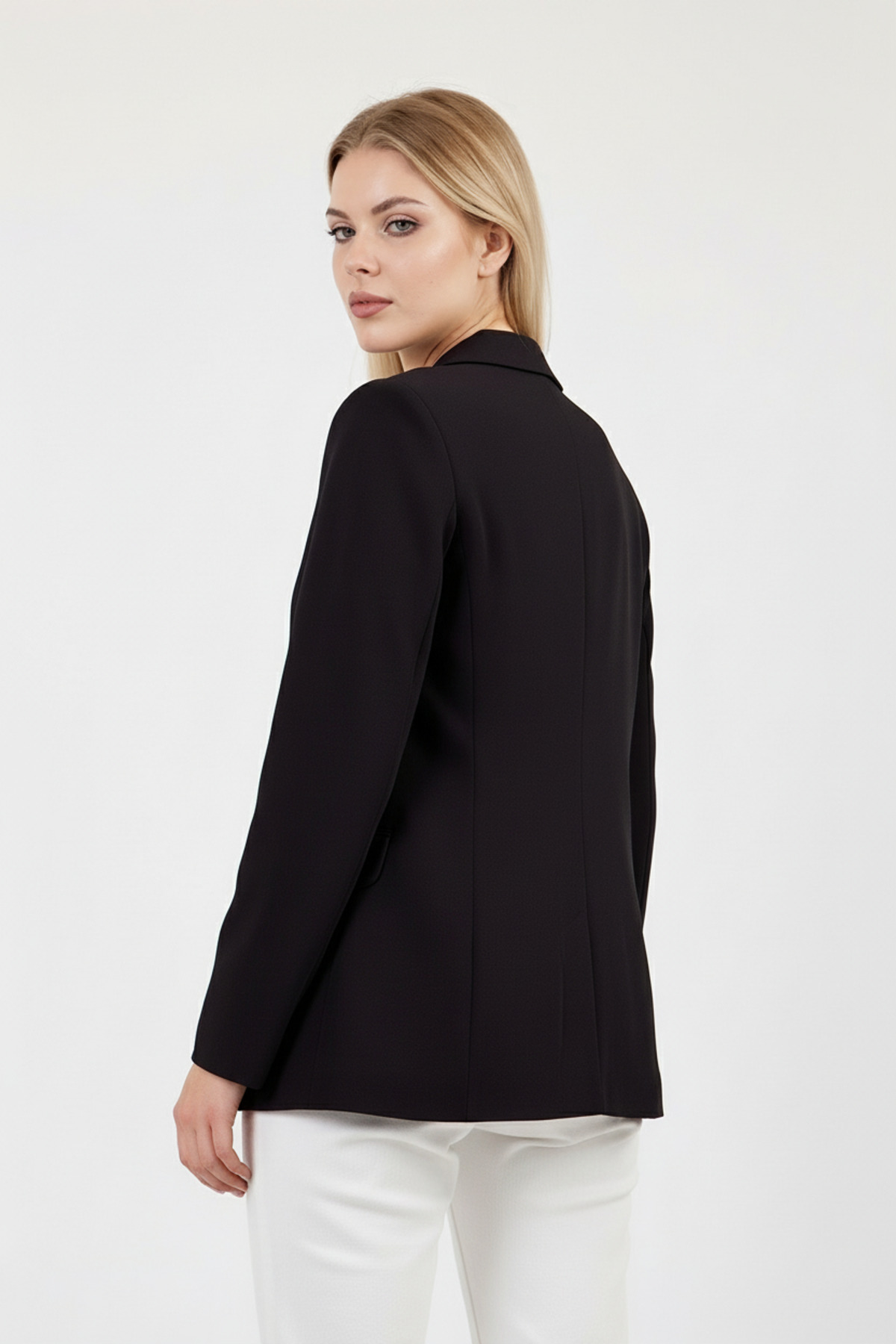 Volanlı  Siyah Tek Düğme Ceket - Görsel 5