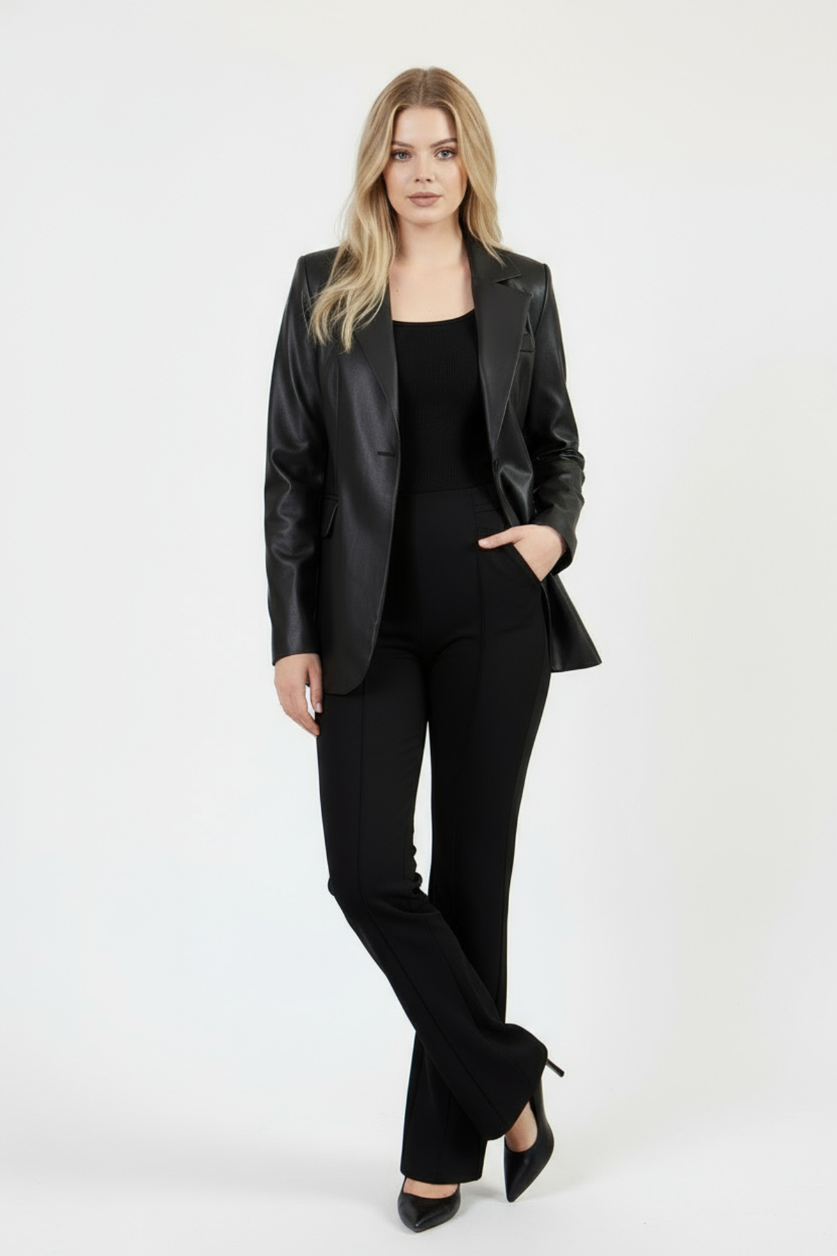 Volanlı  Suni Deri Ceket - Görsel 2