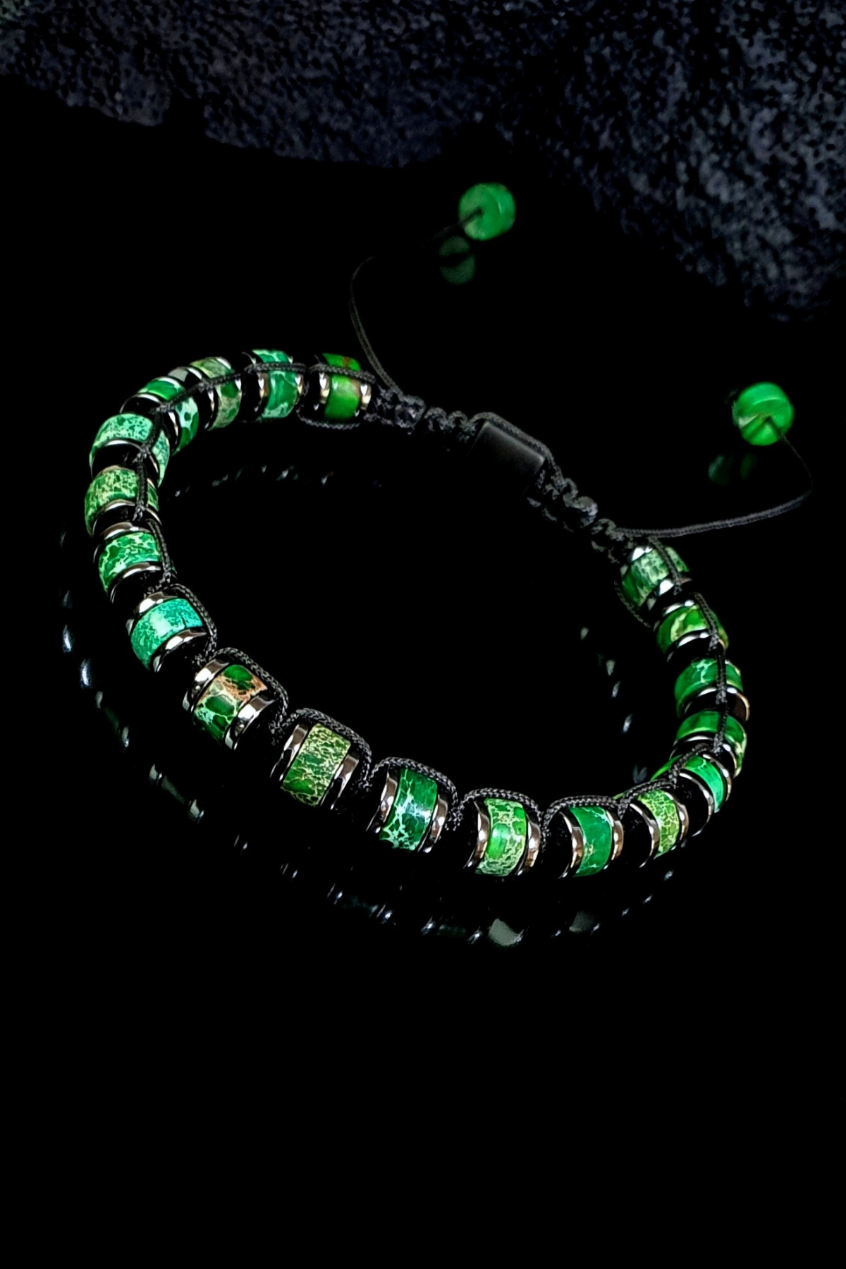 Natural Stone Green Varicose Turquoise Macrame Adjustable Bracelet