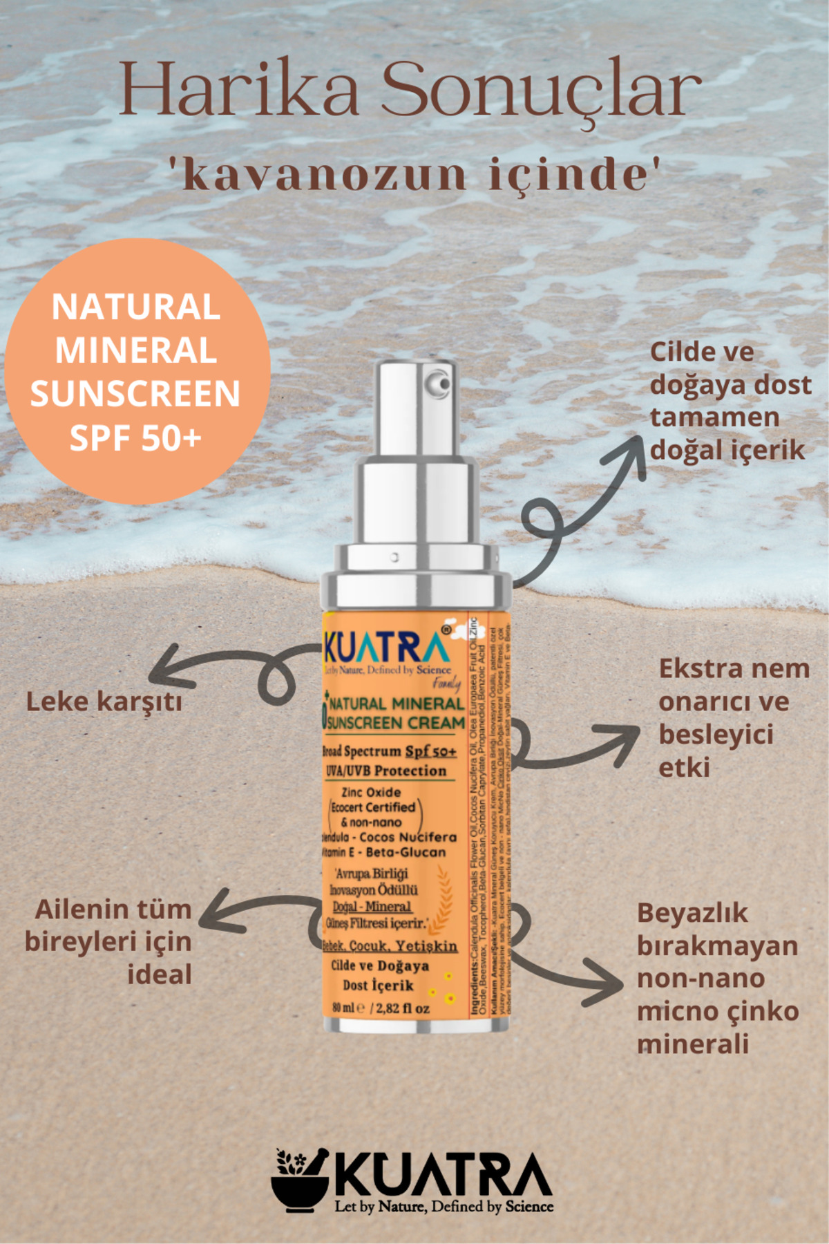Kuatra Spf 50 Doğal-mineral Güneş Koruyucu Krem Bebek-çocuk-yetişkin Doğal Güneş Koruyucuyu fotoğrafı 3 (önizleme)