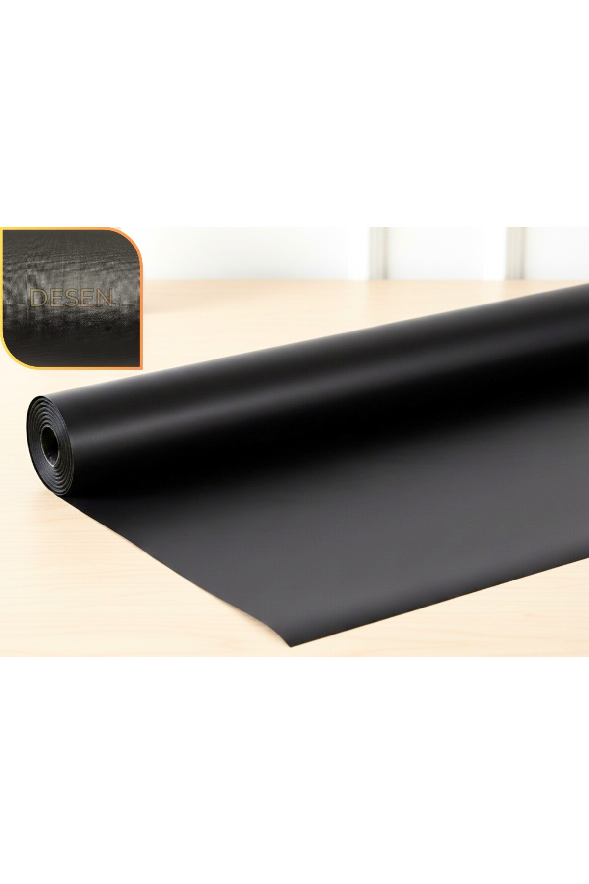 48 cm x 5 meters - BLACK - FABRIC PATTERNED - FAUX LEATHER Non-Slip Carpet in Drawer, drawer carpet