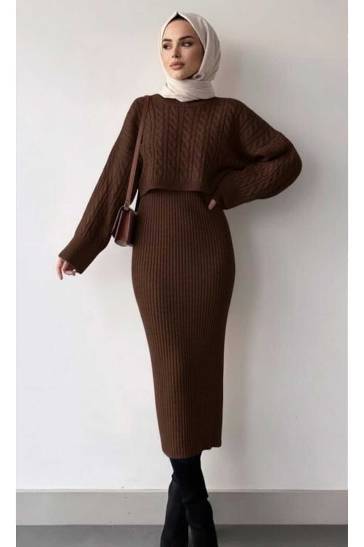 LİBASSİNİ Kadın kışlık saçörgü boğazlı triko ikili takım