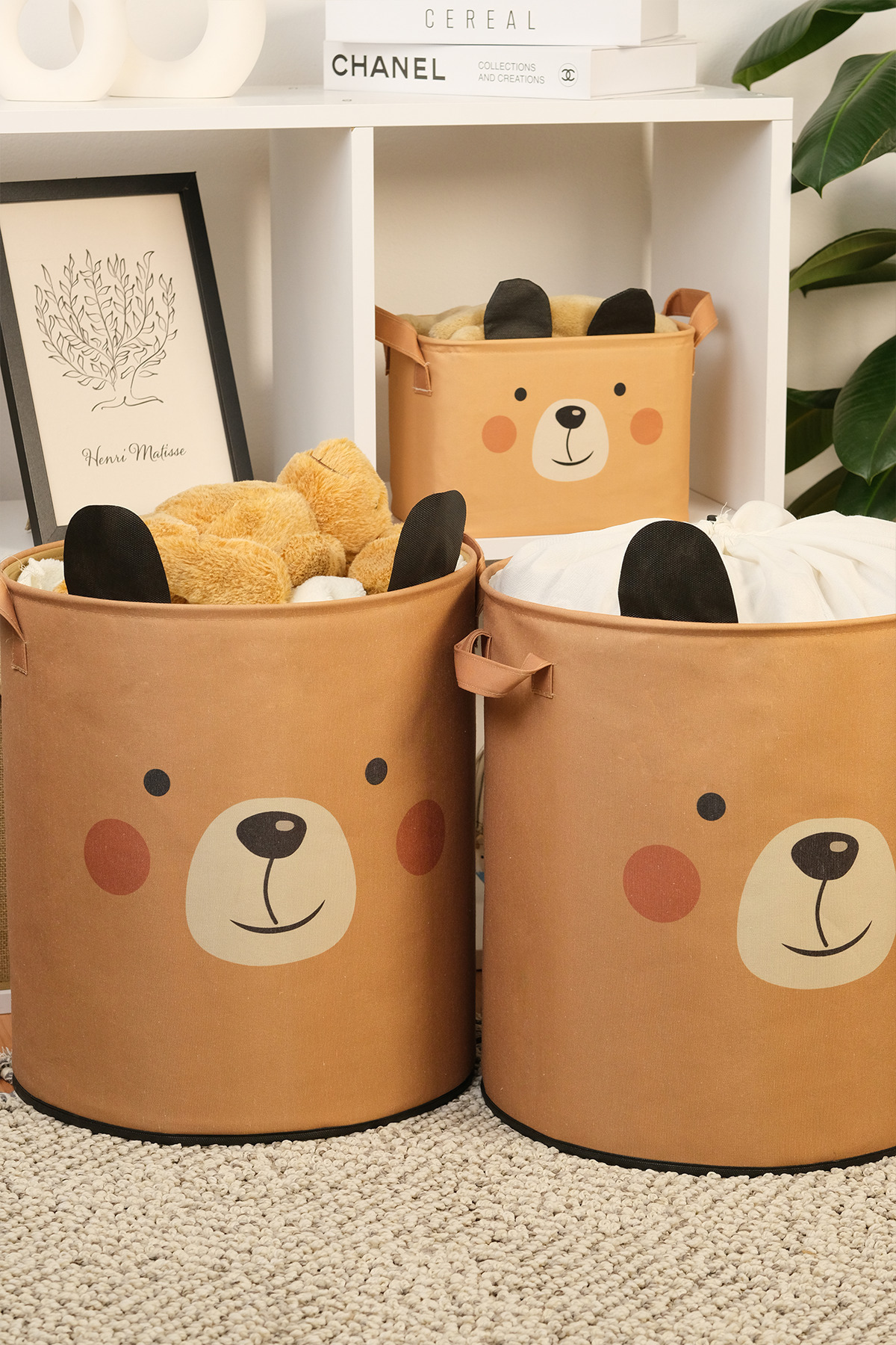 PH Prendi Home 2'li Bear Tasarımlı Bebek Çocuk Odası Düzenleyici Saklama Kutusu Oyuncak Kirli Sepeti 32x40