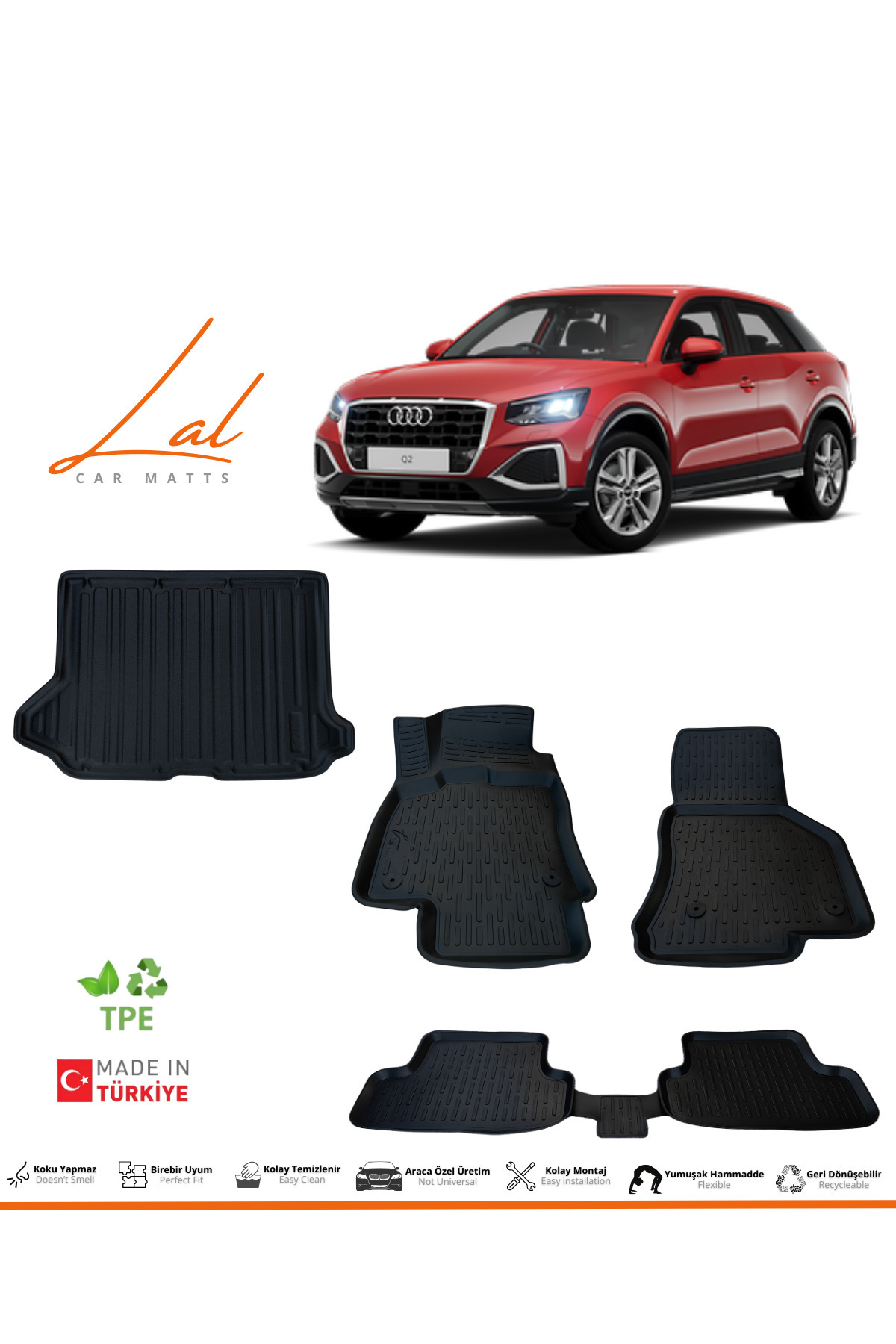 Lal Audi Q2 3D Havuzlu Paspas Üst Kademe Bagaj Havuzu Seti (2016 ve sonrası Uyumlu)