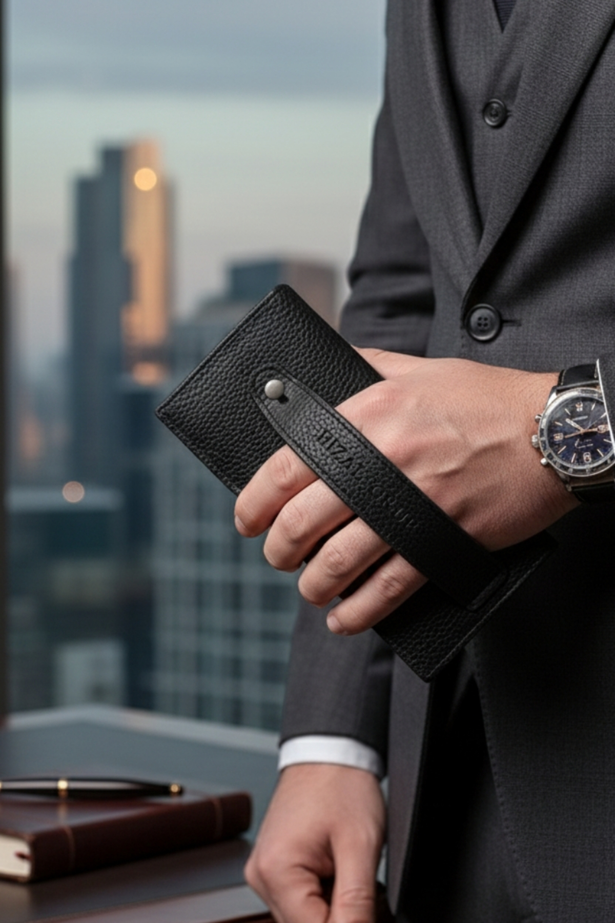 VANİLLA COLLECTİON  Telefon Bölmeli Unisex Siyah Cüzdan Mıknatıslı Ve El Bantlı Büyük Paraportföy El Çantası - Görsel 5