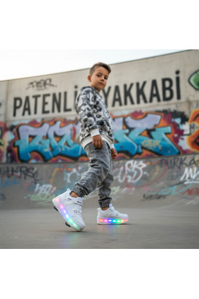BURUNİ LED Işıklı Paten Ayakkabı Tekerlekli Çocuk Ayakkabısı Erkek Çocuk / Kı...