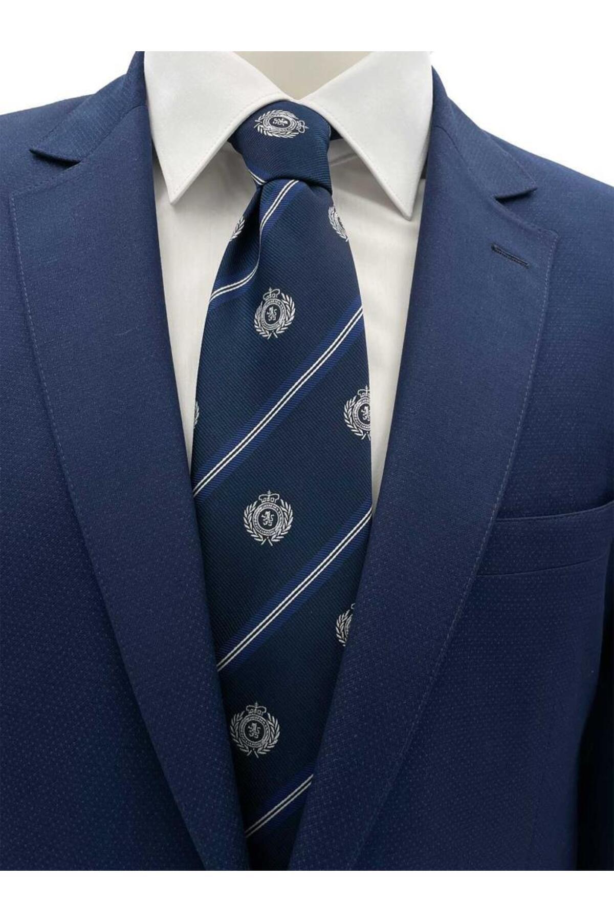  کراوات راه راه سرمه‌ای ۸ سانتی‌متری با طرح نماد