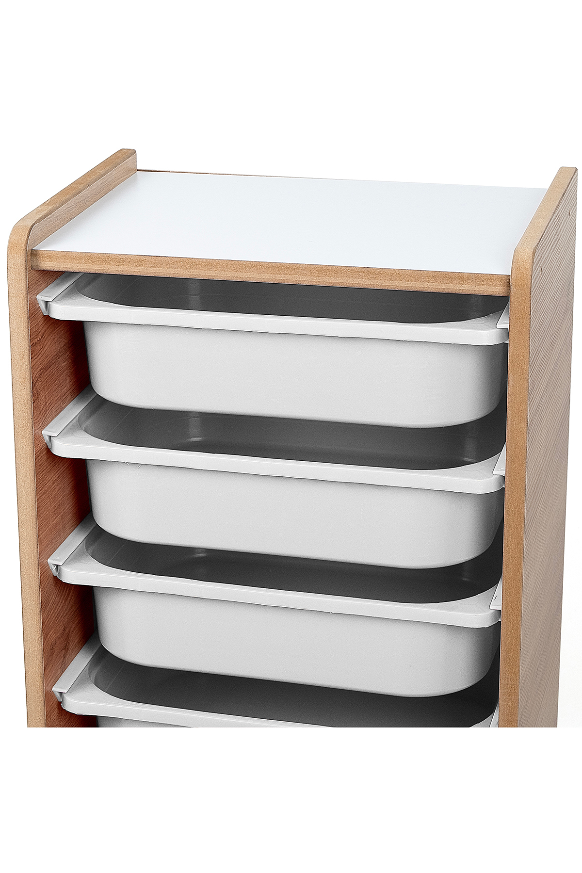 Genel Markalar Montessori Tarzı Ceviz MDF 6 Beyaz Çekmeceli Oyuncak ve Kitap Dolabı fotoğrafı 4 (önizleme)