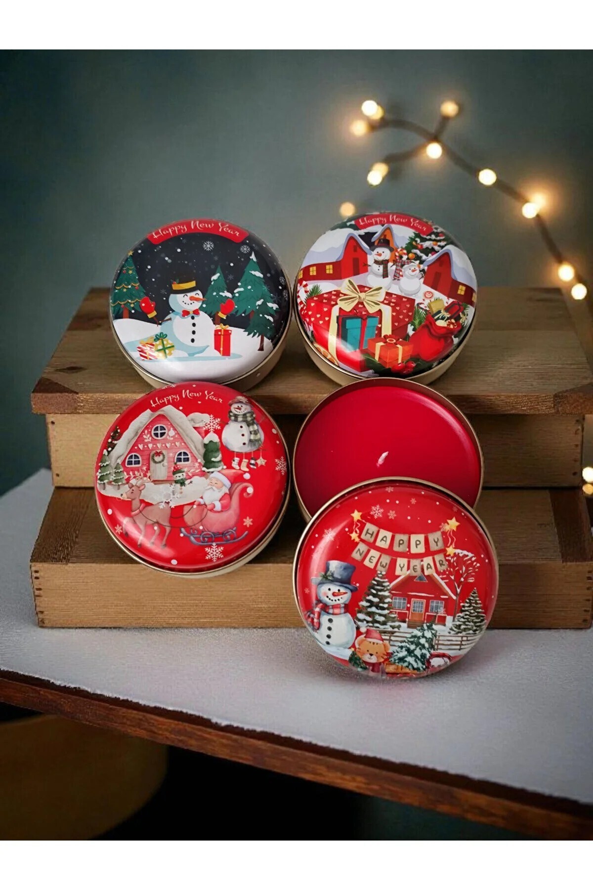 EvinizeGelirHomemade Yılbaşı Temalı 3 Adet Metal Teneke Kutulu Mum ( Rastgele Farklı 3 Mum Gönderilir)