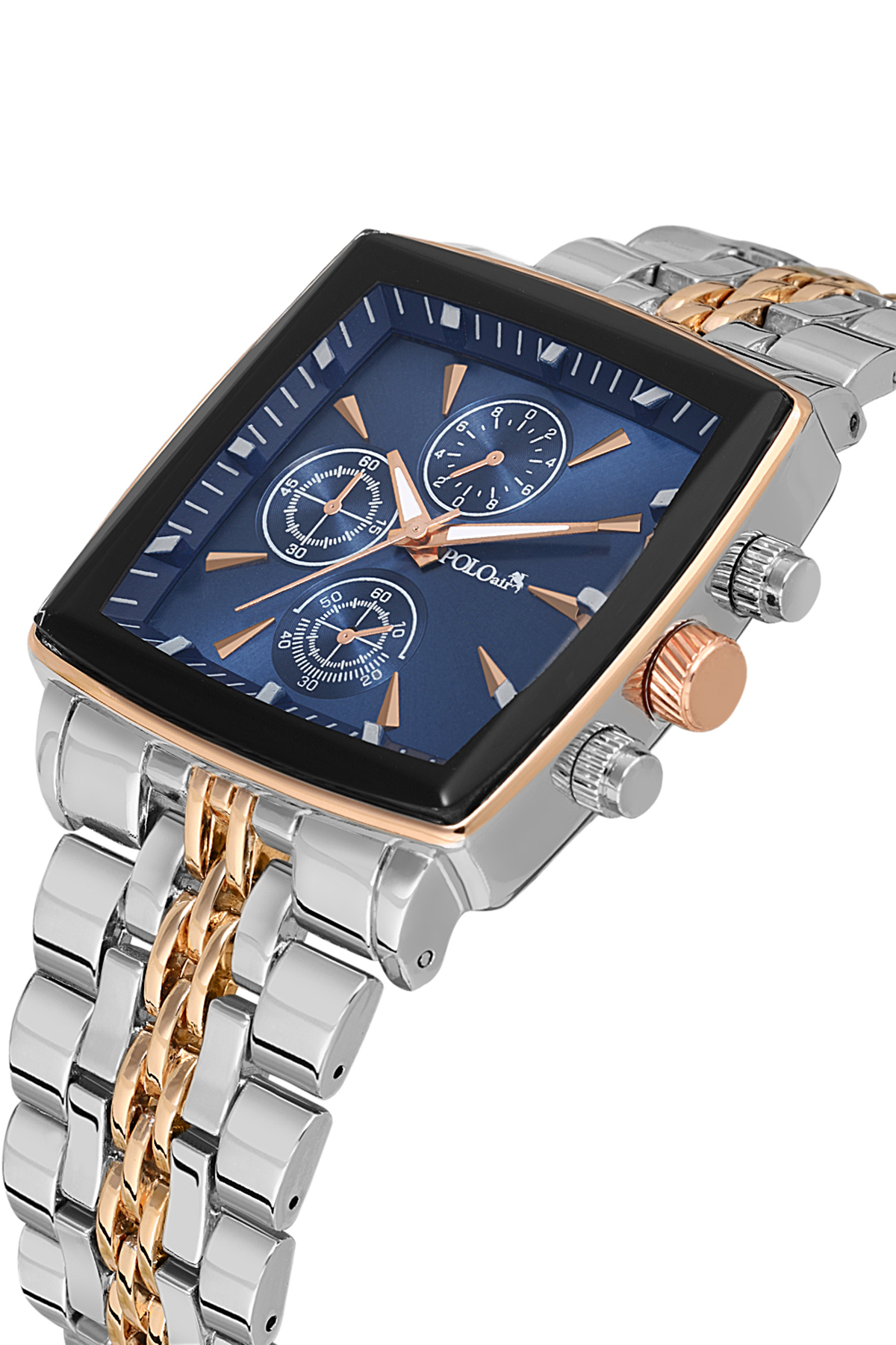 ساعت مچی کلاسیک مردانه قاب مربعی، رنگ نقره‌ای، مسی و آبی سرمه‌ای، مدل PL-7045E2X